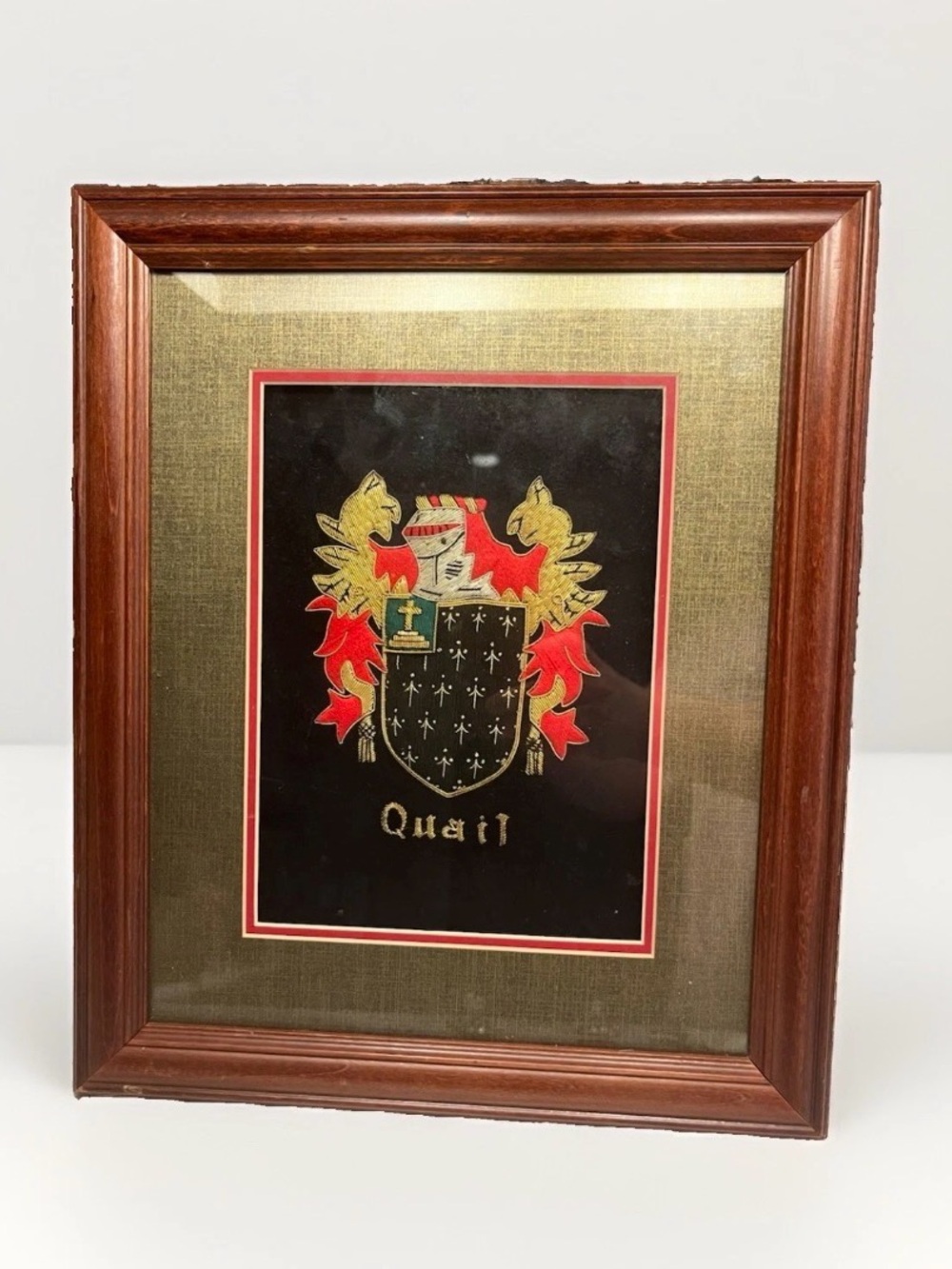 Embroidered Family Crest Coat of Arms Wall Art in Black, Gold & Red